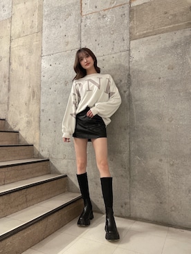 「レザースカート」｜maiさん（レディース・167cm）の冬コーディネート