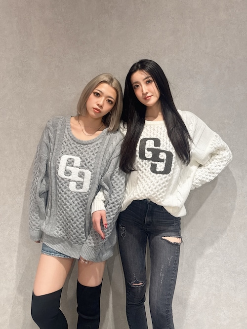 GGサガラ刺繍ケーブルニットトップス（ニット/セーター）｜GYDA