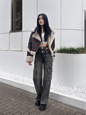 「アイテム（ムートンコート）」を使った、maiさん（レディース・167cm）の秋コーディネート