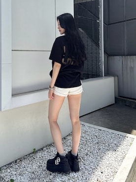 「GYDA（ジェイダ）のLAXAメッシュBIG Tシャツ（Tシャツ/カットソー、ブラック系）」を使った、maiさん（レディース・167cm）の夏コーディネート