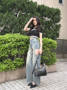 ハイウエストサイドオープンデニムワイドパンツ｜ジェイダ（GYDA