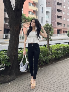 「スキニーデニム」｜maiさん（レディース・167cm）の夏コーディネート