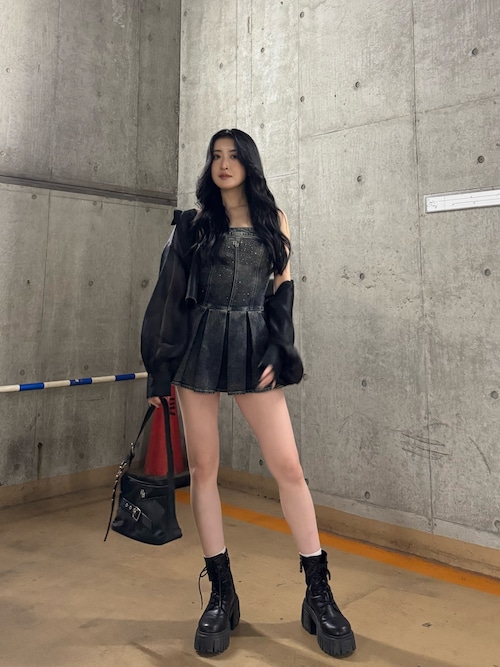 GYDA デニムプリーツスカートライク ミニワンピース GG bijouデニムプリーツスカートライクミニワンピース（ワンピース