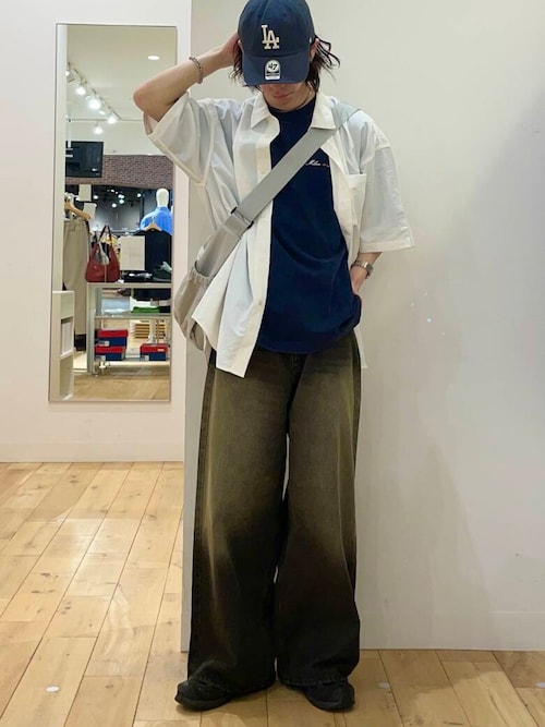 ナイロンレギュラーカラールーズショートスリーブシャツ