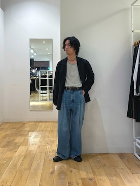 「SENSE OF PLACE by URBAN RESEARCH(センスオブプレイスバイアーバンリサーチ)のシアサッカーダブルジャケット(その他アウター、ブラック系)」を使った、にしはらさん(メンズ・169cm)の春コーディネート