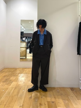 「SENSE OF PLACE by URBAN RESEARCH(センスオブプレイスバイアーバンリサーチ)のマイクロチェックレギュラーカラーシャツ(シャツ/ブラウス、ブルー系)」を使った、にしはらさん(メンズ・169cm)の春コーディネート