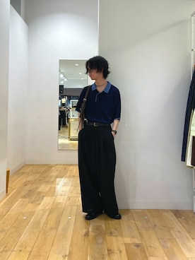 「SENSE OF PLACE by URBAN RESEARCH(センスオブプレイスバイアーバンリサーチ)のフェイクレイヤードニットポロシャツ(ニット/セーター、ブルー系)」を使った、にしはらさん(メンズ・169cm)の春コーディネート