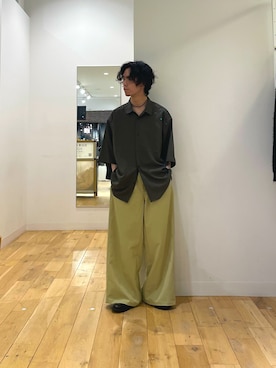 「SENSE OF PLACE by URBAN RESEARCH(センスオブプレイスバイアーバンリサーチ)のマイクロチェックエクストラルーズショートスリーブシャツ(シャツ/ブラウス、グリーン系)」を使った、にしはらさん(メンズ・169cm)の春コーディネート