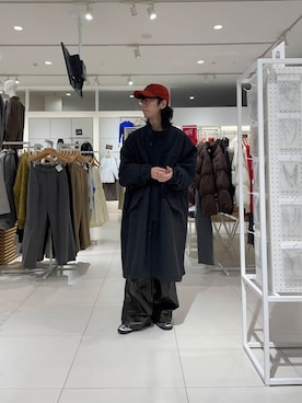 「差し色」｜「アイテム（モッズコート）」を使った、にしはらさん（メンズ・169cm）の冬コーディネート