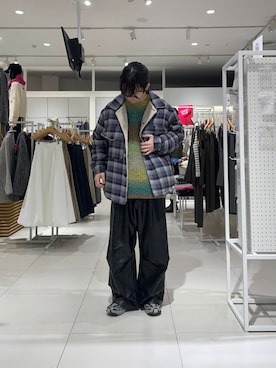 「SENSE OF PLACE by URBAN RESEARCH（センスオブプレイスバイアーバンリサーチ）のオンブレーチェックボアジャケット（その他アウター）」を使った、にしはらさん（メンズ・169cm）の冬コーディネート