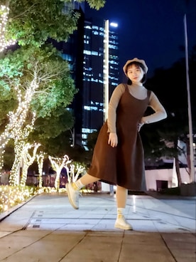 「BROWN」｜「アイテム（ハンチング/ベレー帽）」を使った、寶寶鷹さん（レディース・164cm）の冬コーディネート