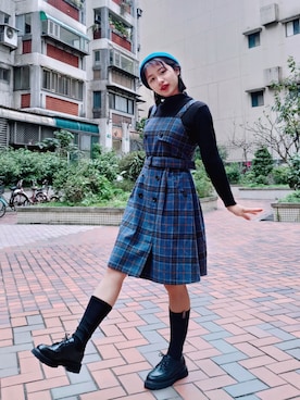 「blue」｜「アイテム（帽子）」を使った、寶寶鷹さん（レディース・164cm）の冬コーディネート