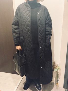 「Libra Cue（リブラ キュー）のアイテム（ノーカラーコート）」を使った、mayacoroさん（レディース・163cm）の冬コーディネート