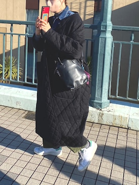 「Libra Cue（リブラ キュー）のアイテム（ノーカラーコート）」を使った、mayacoroさん（レディース・163cm）の冬コーディネート