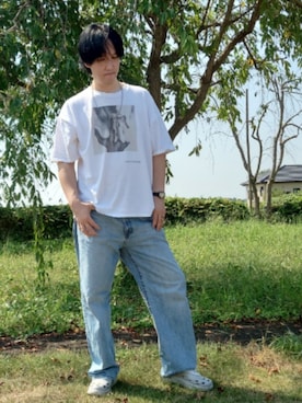 「アイテム（デニムパンツ）」を使った、けんさん（メンズ・188cm）の夏コーディネート