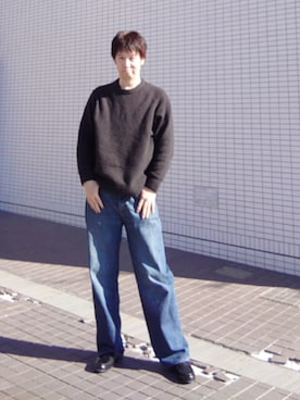 「ZARA（ザラ）のアイテム（ローファー、ブラック系）」を使った、けんさん（メンズ・188cm）の冬コーディネート