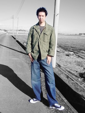 「no brand（ノーブランド）のアイテム」を使った、けんさん（メンズ・188cm）の冬コーディネート