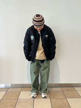 「PEANUTS（ピーナッツ）のアイテム（ジャケット/アウター）」を使った、Seonhye Hongさん（レディース・167cm）の秋コーディネート