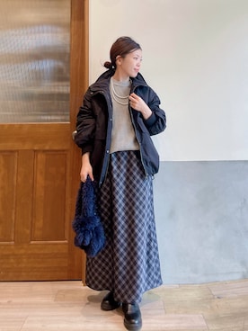 「CIAOPANIC TYPY（チャオパニックティピー）のカラビナ付きボアマルシェBAG（トートバッグ）」を使った、にわまりこさん（レディース・151cm）の秋コーディネート