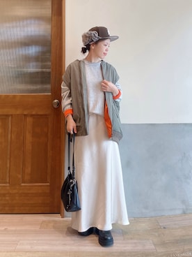 「アイテム（MA-1）」を使った、にわまりこさん（レディース・151cm）の冬コーディネート