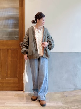 「アイテム（MA-1）」を使った、にわまりこさん（レディース・151cm）の冬コーディネート