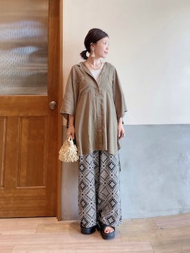 「アイテム（ピアス（両耳用）、ベージュ系）」を使った、にわまりこさん（レディース・151cm）の夏コーディネート