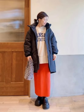 「アイテム（ダウンジャケット/コート）」を使った、にわまりこさん（レディース・151cm）の秋コーディネート