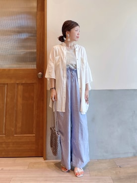 「アイテム（ピアス（両耳用）、ベージュ系）」を使った、にわまりこさん（レディース・151cm）の夏コーディネート