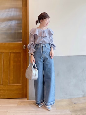 「シア―ブラウス」｜「アイテム（アクセサリー）」を使った、にわまりこさん（レディース・151cm）の春コーディネート