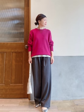 「アイテム（スラックス）」を使った、にわまりこさん（レディース・151cm）の冬コーディネート