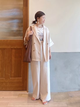 「CIAOPANIC TYPY（チャオパニックティピー）の≪3サイズ展開≫テックリネンワイドパンツ（スラックス）」を使った、にわまりこさん（レディース・151cm）の夏コーディネート