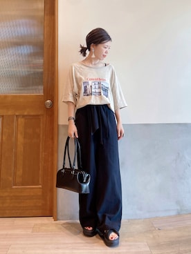 「アイテム（ピアス（両耳用）、ベージュ系）」を使った、にわまりこさん（レディース・151cm）の夏コーディネート