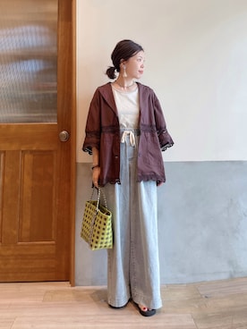「アイテム（ピアス（両耳用）、ベージュ系）」を使った、にわまりこさん（レディース・151cm）の夏コーディネート