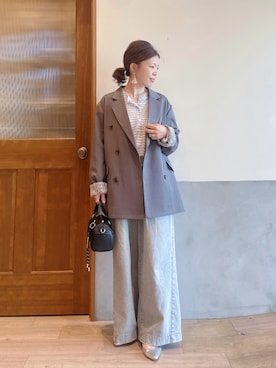 「CIAOPANIC TYPY（チャオパニックティピー）の【新色追加】2WAYシアーヘンリーネックTEE（Tシャツ/カットソー、ブルー系）」を使った、にわまりこさん（レディース・151cm）の春コーディネート