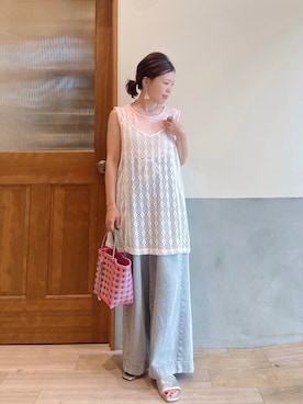 「アイテム（ピアス（両耳用）、ベージュ系）」を使った、にわまりこさん（レディース・151cm）の夏コーディネート