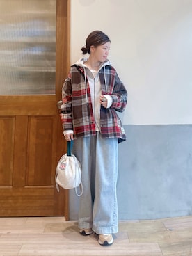 「チェックシャツ」｜にわまりこさん（レディース・151cm）の秋コーディネート