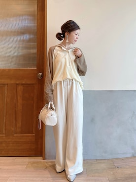 「CIAOPANIC TYPY（チャオパニックティピー）の【オケージョン対応可能】ilパールマンテルネックレス（ネックレス、シルバー系）」を使った、にわまりこさん（レディース・151cm）の春コーディネート