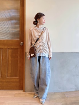 「CIAOPANIC TYPY（チャオパニックティピー）の:【KAIRI企画】エコBAG付きマルチウェイショルダーBAG（ショルダーバッグ、ブラウン系）」を使った、にわまりこさん（レディース・151cm）の春コーディネート