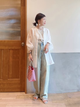 「アイテム（ピアス（両耳用）、ベージュ系）」を使った、にわまりこさん（レディース・151cm）の夏コーディネート