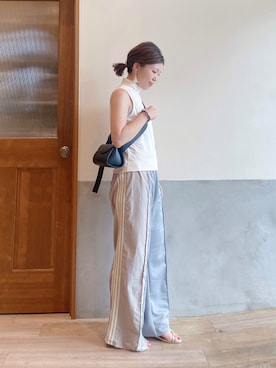 「アイテム（ピアス（両耳用）、ベージュ系）」を使った、にわまりこさん（レディース・151cm）の夏コーディネート