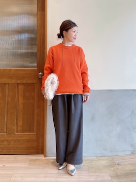 「アイテム（スラックス）」を使った、にわまりこさん（レディース・151cm）の秋コーディネート