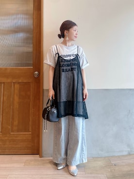 「ワイドデニム」｜にわまりこさん（レディース・151cm）の夏コーディネート