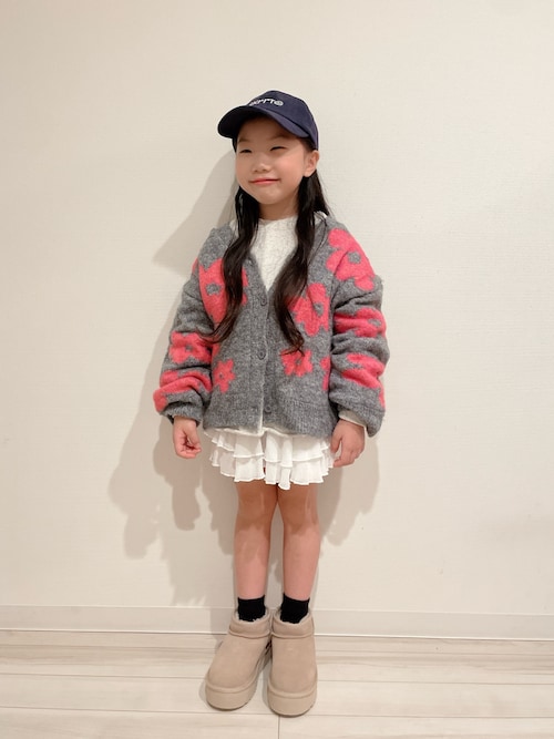 KIDS】【ジュニアサイズあり】総柄フラワーニットカーデ《ユニセックス