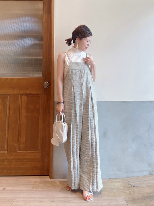 セール】【タンク付き】ムジ見えチェックサッカーサロペット