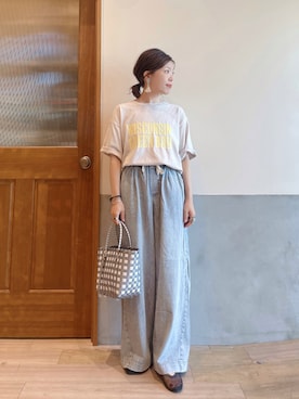 「アイテム（ピアス（両耳用）、ベージュ系）」を使った、にわまりこさん（レディース・151cm）の夏コーディネート
