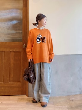 「ヒッコリーパンツ」｜にわまりこさん（レディース・151cm）の冬コーディネート