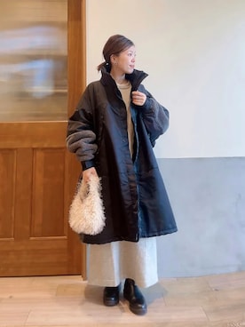 「アイテム（モッズコート）」を使った、にわまりこさん（レディース・151cm）の秋コーディネート