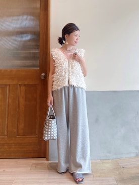 「アイテム（ピアス（両耳用）、ベージュ系）」を使った、にわまりこさん（レディース・151cm）の夏コーディネート