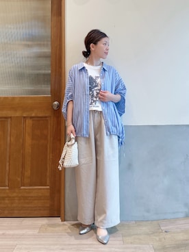 「CIAOPANIC TYPY（チャオパニックティピー）のアイテム（トップス）」を使った、にわまりこさん（レディース・151cm）の夏コーディネート