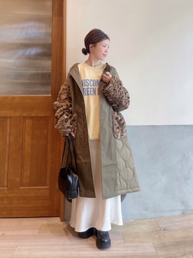 「アイテム（モッズコート）」を使った、にわまりこさん（レディース・151cm）の秋コーディネート